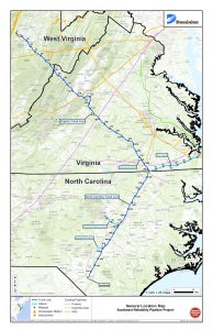 Dominion's general location map for the Southeast Reliability Pipeline Project. Click for a larger version.