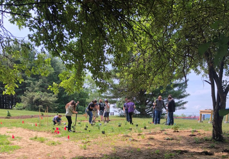 Students and faculty at Pulaski County High School came out  to meet an Earth Day challenge in 2021, installing the pollinator garden at the high school's new Sensory Trail.